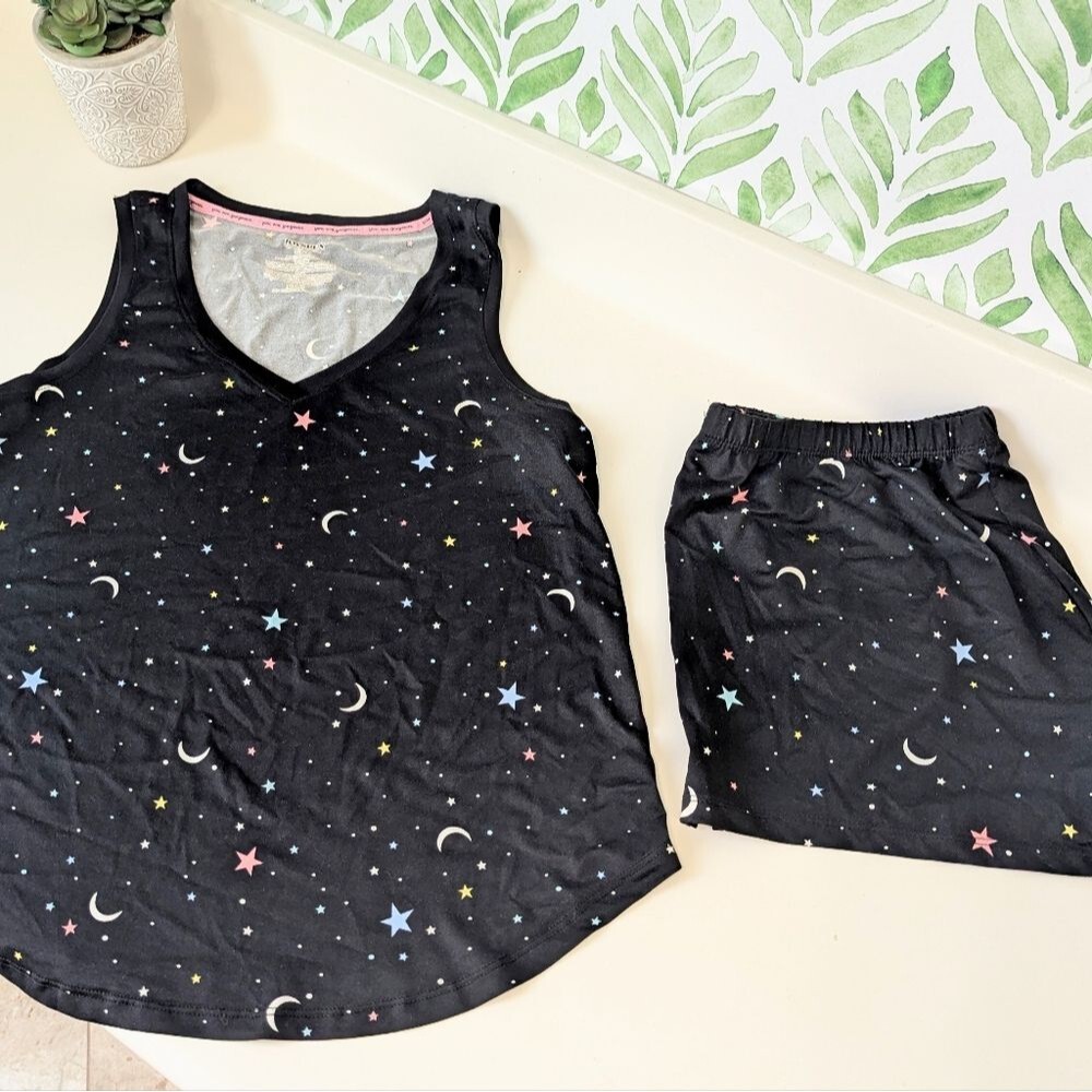 Celestial Moon Whimsigoth Joyspun Pajama Set Med 8/10 Black Moon Stars Space - Picture 3 of 6